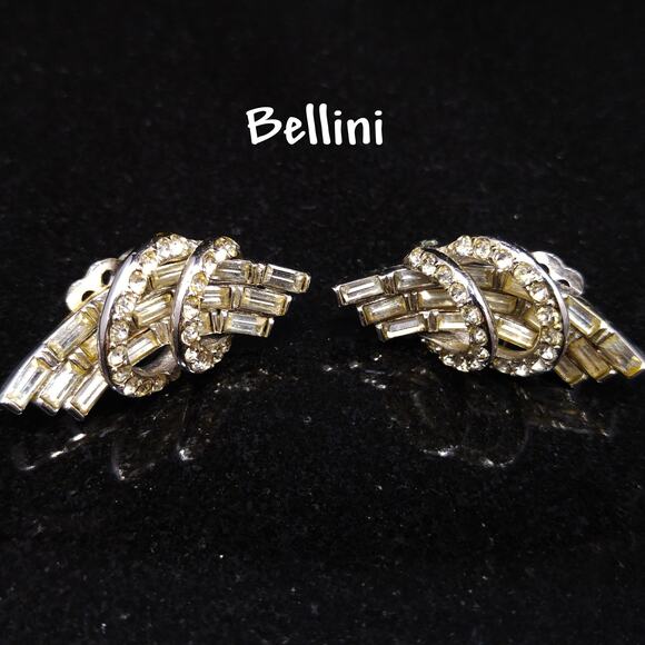 Bellini Clear Rhinestone Wedding Earrings, Rhodium Plated, 1990s Vintage Jewelry - Picture 2 of 10